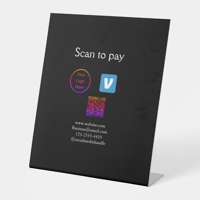 Signe De Table Q R code venmo scanner pour payer ajouter le logo  (Recto)