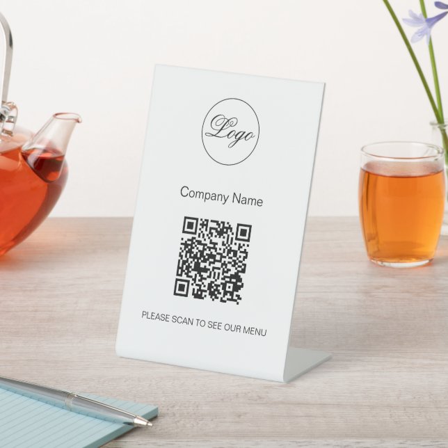 Signe De Table QR Code Black Café Menu Logo Moderne Blanc (In SItu)