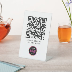 Signe De Table QR Code Black Menu Logo Contact Café moderne Pe