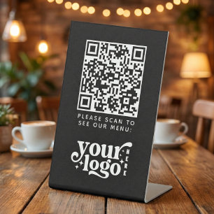Signe De Table QR Code Black Menu Logo Contact Café moderne sans 