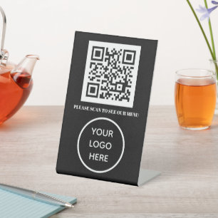 Signe De Table QR Code Black Menu Logo Contact Café moderne sans