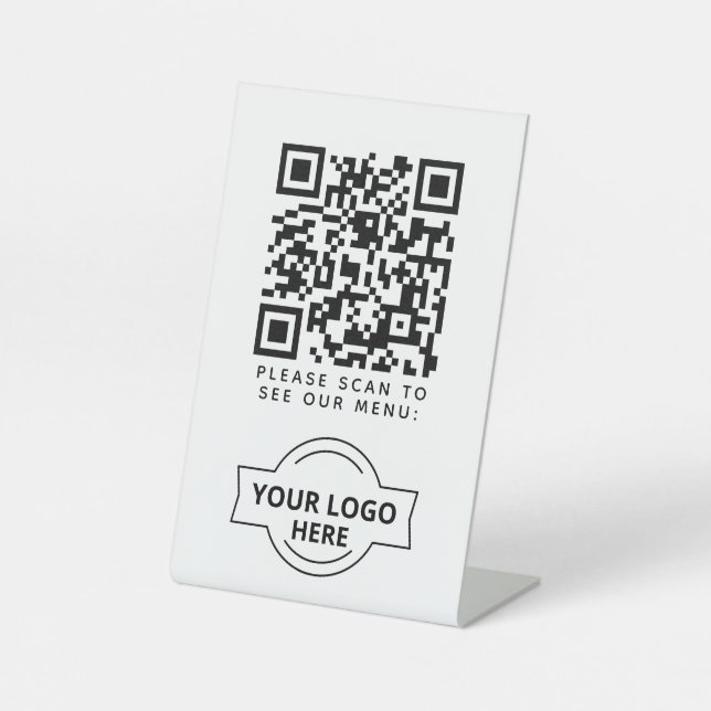 Signe De Table QR Code Black Menu Logo Contactless Modern Cafe (Recto)