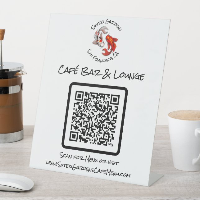 Signe De Table QR Code Cafe Menu Yin Yang Koi Fish Business Logo (In SItu)
