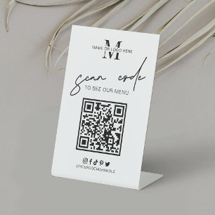 Signe De Table QR Code Café Shop Menu Minimal Black White Logo