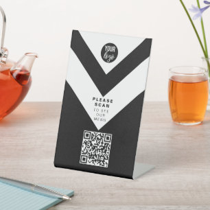 Signe De Table QR Code contactless Modern Cafe Menu Logo Noir