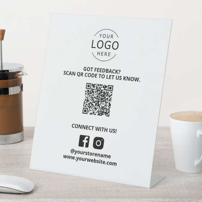 Signe De Table QR Code Feedback Social Media Marketing Business (In SItu)