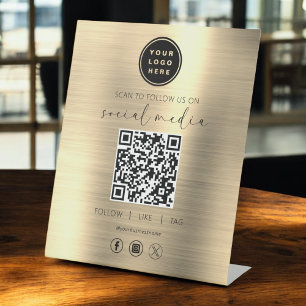 Signe De Table QR Code Gold Scan To Follow Us on Social Network