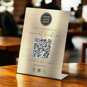 Signe De Table QR Code Gold Scan To Follow Us on Social Network