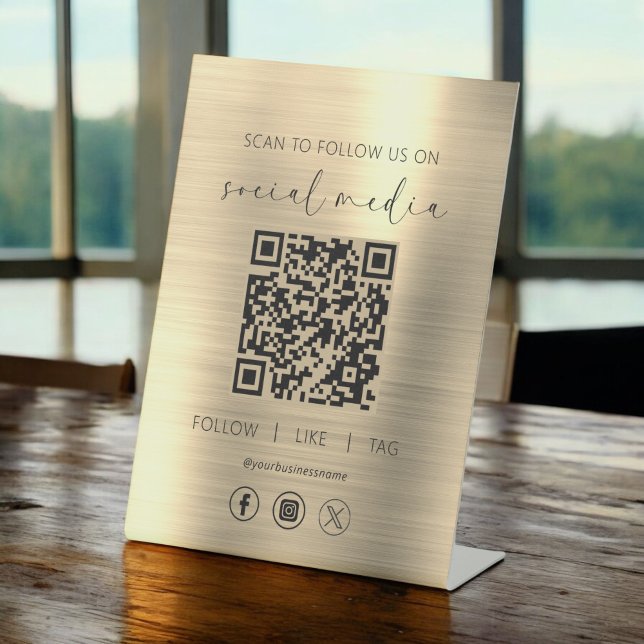 Signe De Table QR Code Gold Scan To Follow Us on Social Network (Créateur téléchargé)