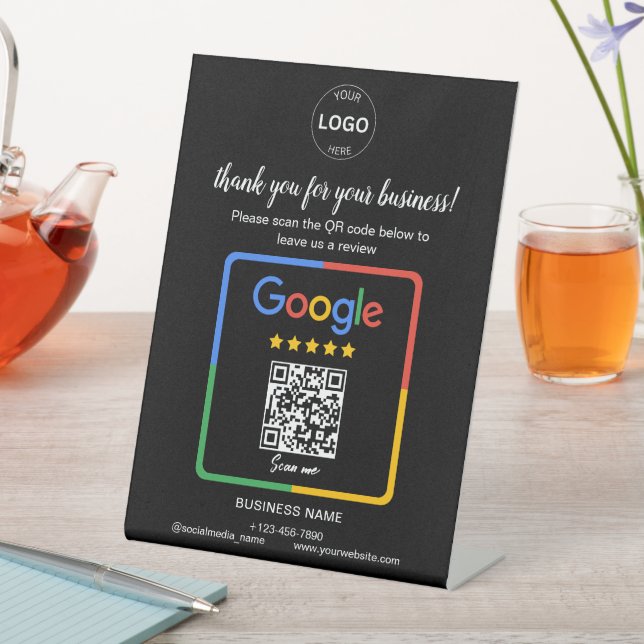 Signe De Table Qr Code Google Commentaires Logo d'entreprise (In SItu)
