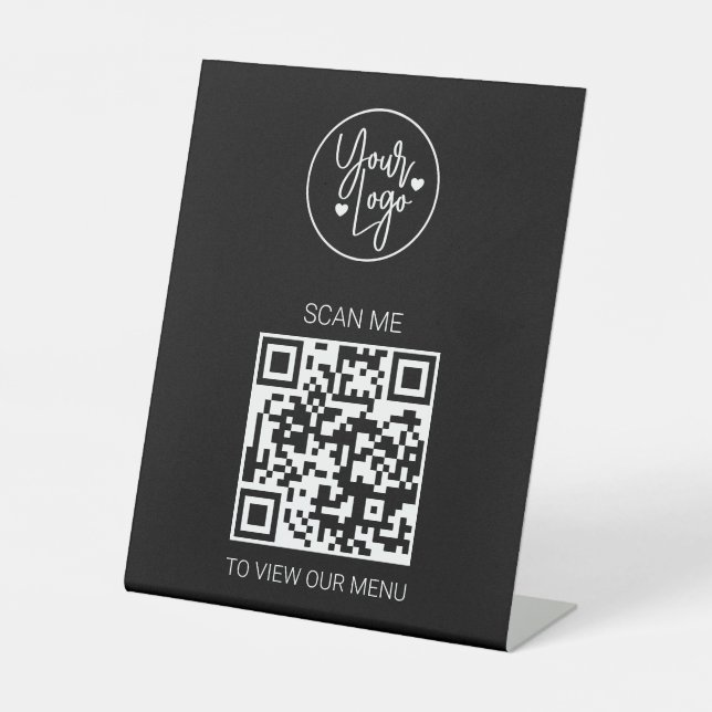 Signe De Table QR Code Menu Black Logo Modern Contactless (Recto)
