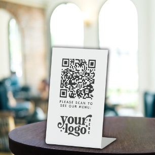 Signe De Table QR Code Menu Blanc Logo Contact Café moderne sans 