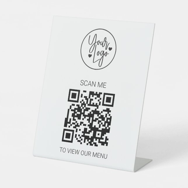 Signe De Table QR Code Menu Business Logo Contact Moderne (Recto)