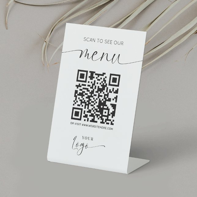 Signe De Table QR Code Menu Modern Logo Restaurant sans contact (Make it easy for customers to see your price list or menu with this QR code business sign)