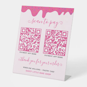 Signe De Table QR Code mobile de paiement rose