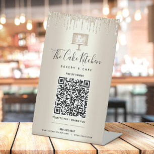 Signe De Table QR Code Payer ici Gold Bakery Parties scintillant 