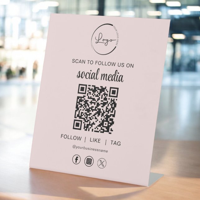 Signe De Table QR Code Pink Scan To Follow Us on Social Network (Créateur téléchargé)