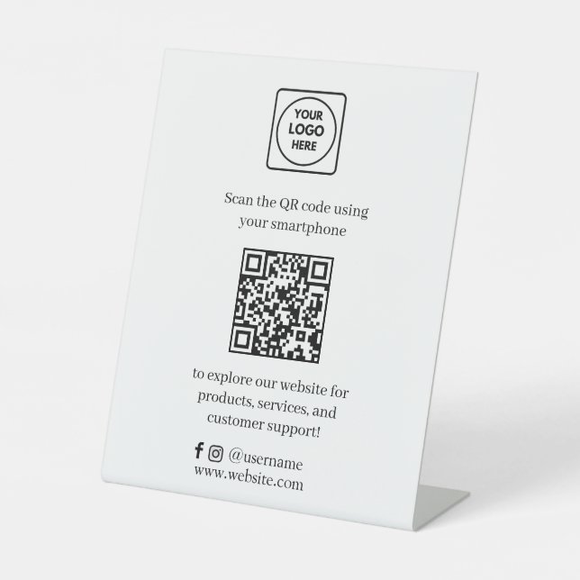 Signe De Table QR Code Réseaux Sociaux | Afficher Moi Entreprise  (Recto)