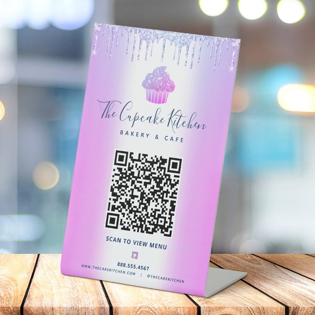 Signe De Table QR Code Scan Menu Purple Cupcake Parties scintilla (Créateur téléchargé)