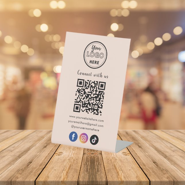 Signe De Table QR Code Se Connecter Avec Les Médias Sociaux Améri (Créateur téléchargé)