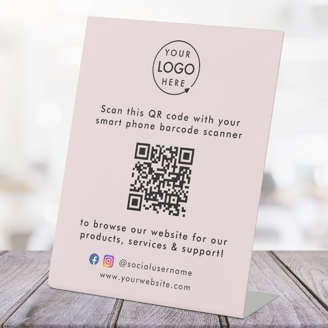 Signe De Table QR Code Site Web d'entreprise Me Scan Social Media (This versatile sign can easily be updated with your company logo, QR code, social media & website!)