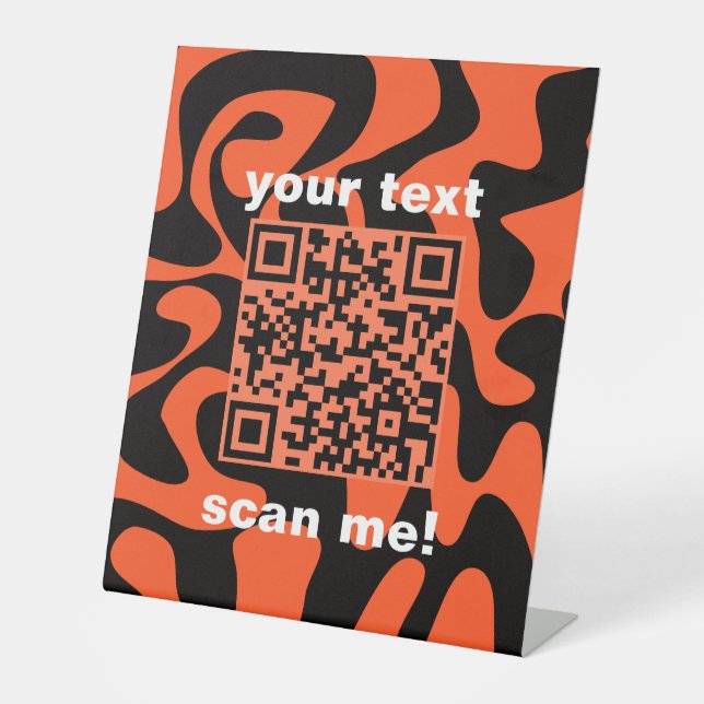 Signe De Table QR Code Super Retro Orange Black Shop Stand (Recto)