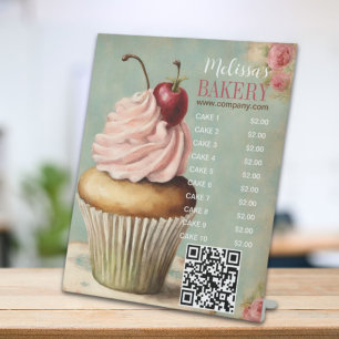 Signe De Table QR code traiteur gâteau vintage cupcake boulangeri