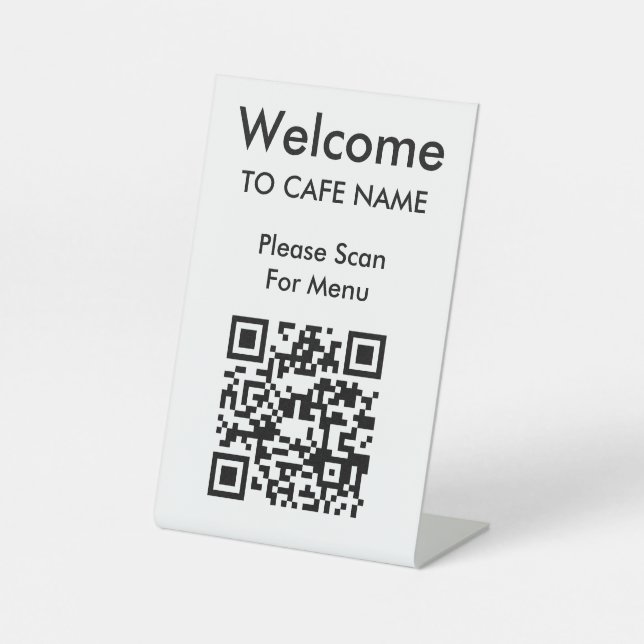 Signe De Table QR Code Welcome Cafe Restaurant Menu Blanc (Recto)
