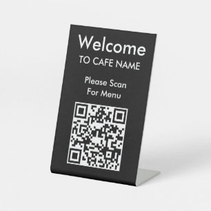 Signe De Table QR Code Welcome Cafe Restaurant Menu Noir