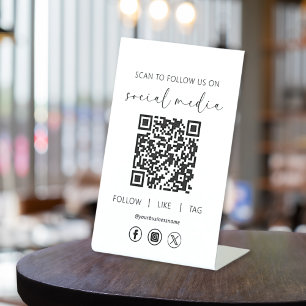 Signe De Table QR Code White Scan To Follow Us on Social Network