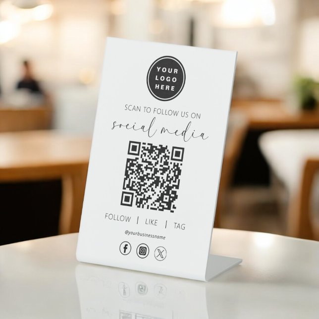 Signe De Table QR Code White Scan To Follow Us on Social Network (Créateur téléchargé)