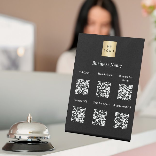 Signe De Table QR codes informations clients hôtel resort noir (Créateur téléchargé)