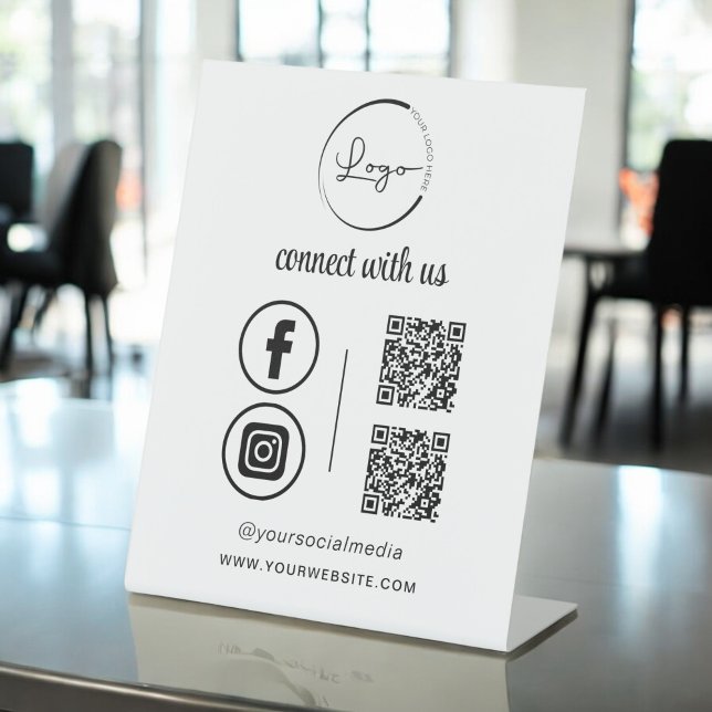 Signe De Table QR Connect With Us Business Logo Médias sociaux (Créateur téléchargé)