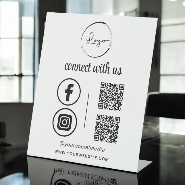 Signe De Table QR Connect With Us Business Logo Médias sociaux (Créateur téléchargé)