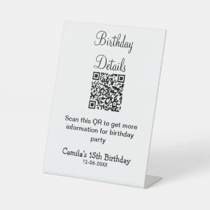 Signe De Table QR scanner anniversaire détails fête moderne 15 an