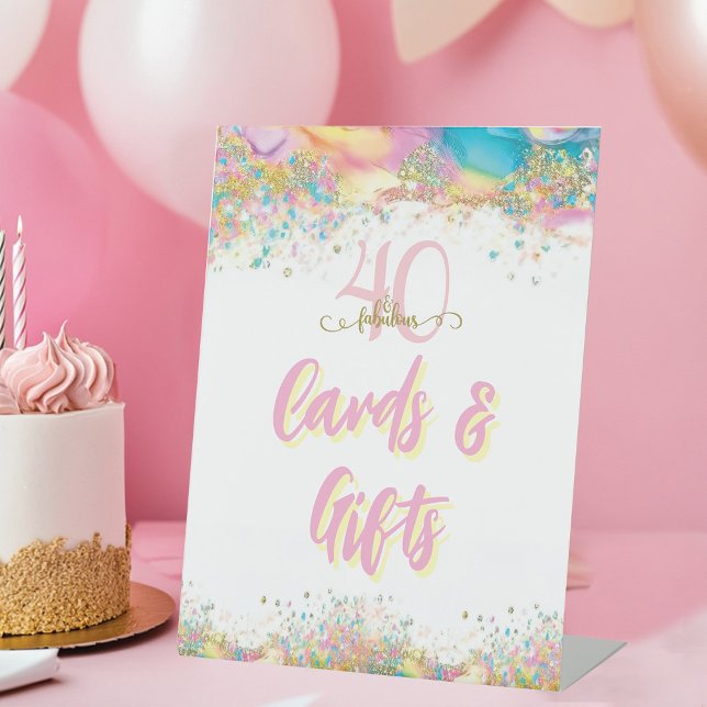 Signe De Table Quarante et fabuleux cartes et cadeaux fête d'anni (Forty and Fabulous Cards and Gifts 40th Birthday Party Sign)