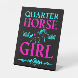 Signe De Table Quart Horse Girl en Aqua et Rose