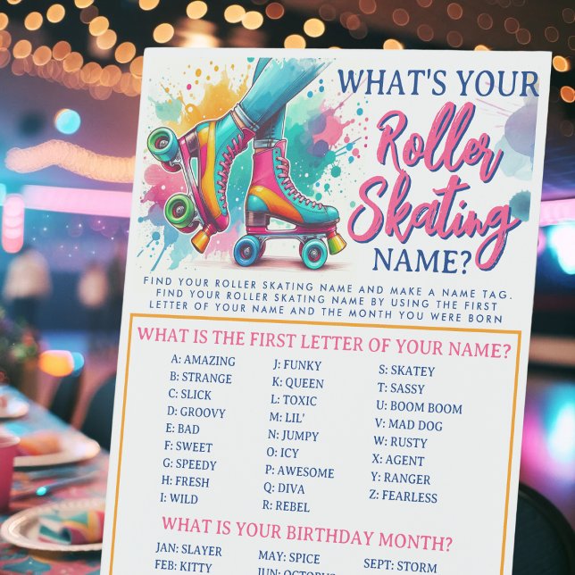 Signe De Table Quel est votre Roller Nom de patinage Jeu Piédesta (What's Your Roller Skating Name Game Pedestal Sign)