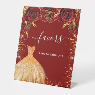 Signe De Table Quinceanera or rouge parties scintillant robe flor