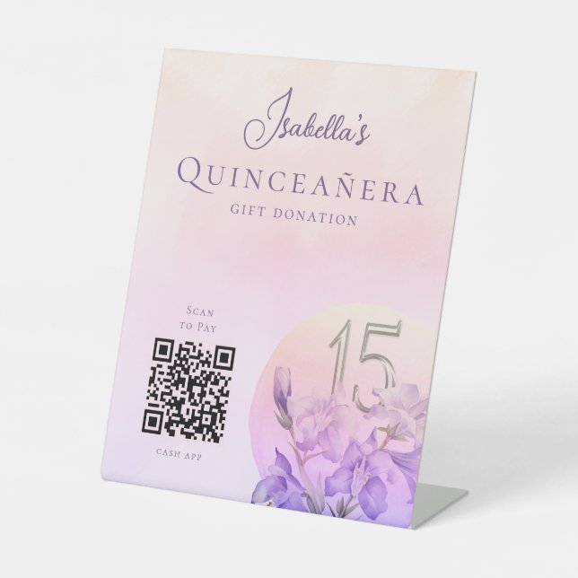 Signe De Table Quinceanera personnalisée QR Code Cash App (Recto)