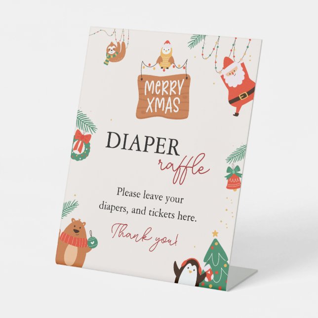 Signe De Table Raffle de Baby shower de Noël Père Noël (Recto)