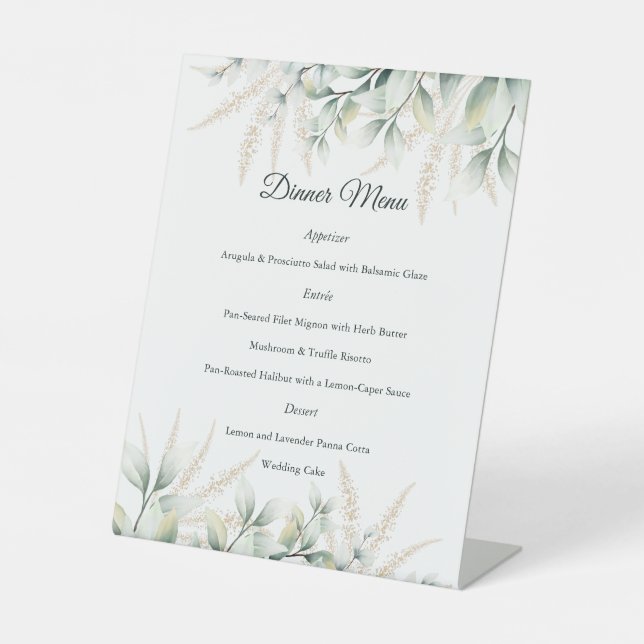 Signe De Table Réception de mariage avec verdure dorée d'eucalypt (Recto)