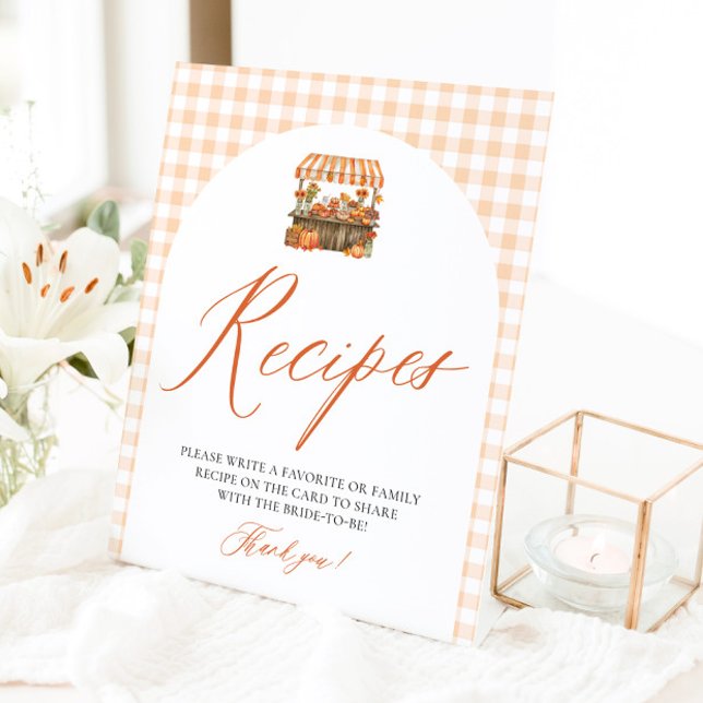 Signe De Table Recettes fraîches du marché en gingham orange d'au (Fall Orange Gingham Fresh Off The Market Recipes Sign)