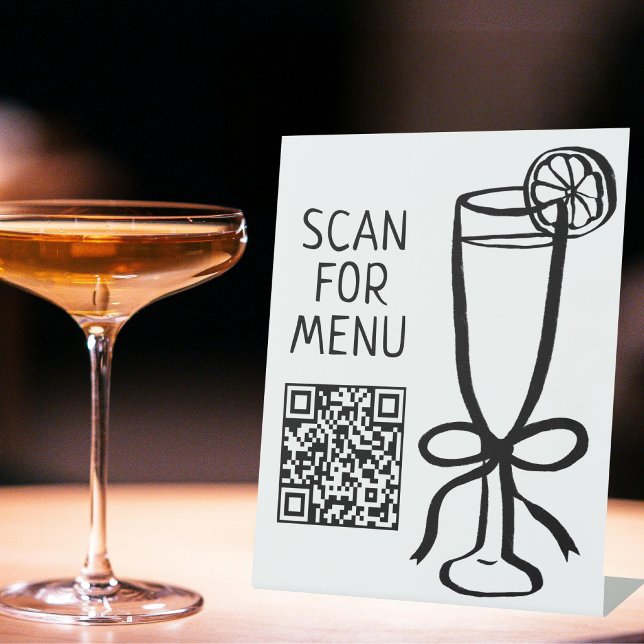 Signe De Table Recherchez le code QR du menu des boissons Bar à c (SCAN FOR DRINK MENU QR CODE Cocktails Bar Party Wedding Event Pedestal Sign
)