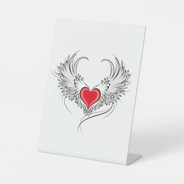 Signe De Table Red Angel Coeur avec ailes (Recto)