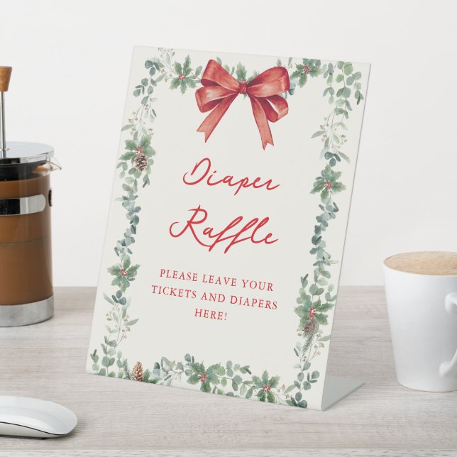 Signe De Table Red Bow Holiday Baby Shower Diaper Raffle (In SItu)