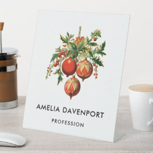 Signe De Table Red Christmas Baubles avec Holly Festive