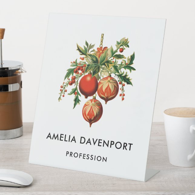 Signe De Table Red Christmas Baubles avec Holly Festive (In SItu)