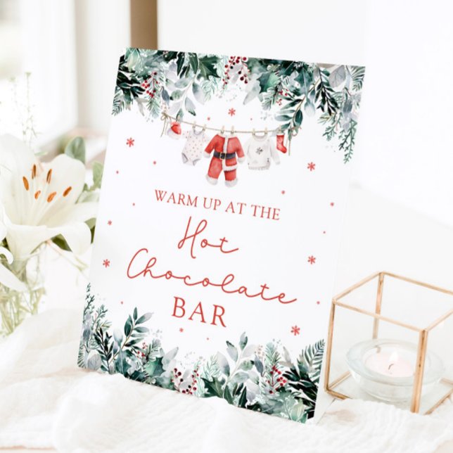Signe De Table Red Christmas Père Noël Baby shower Hot Chocolat B (Watercolor Red Christmas Santa Baby Shower Hot Chocolate Bar Sign)