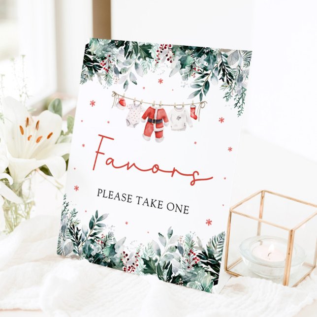 Signe De Table Red Christmas Winter mignonne Père Noël Baby showe (Watercolor Red Christmas Winter Cute Santa Baby Shower Favors Pedestal Sign)